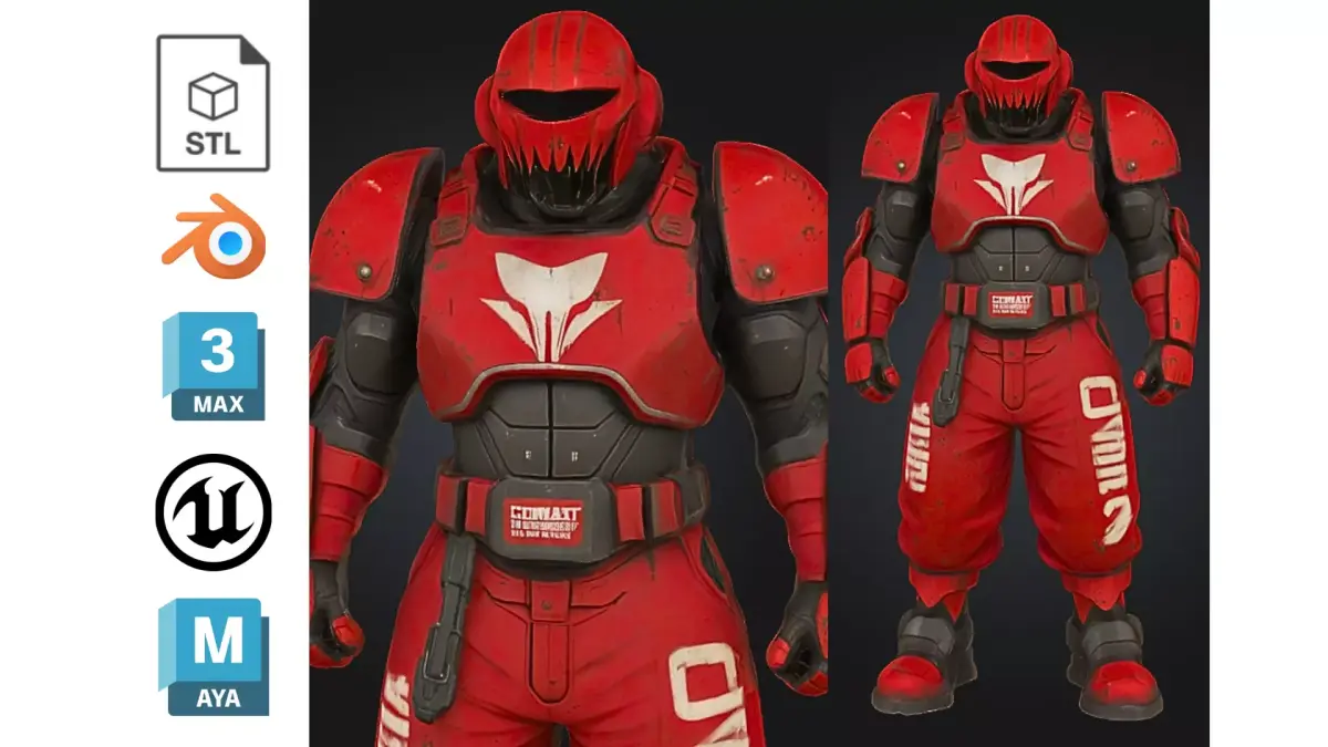 Red Combat Mech Soldier Sci-fi Warriorr Low-poly 3D model