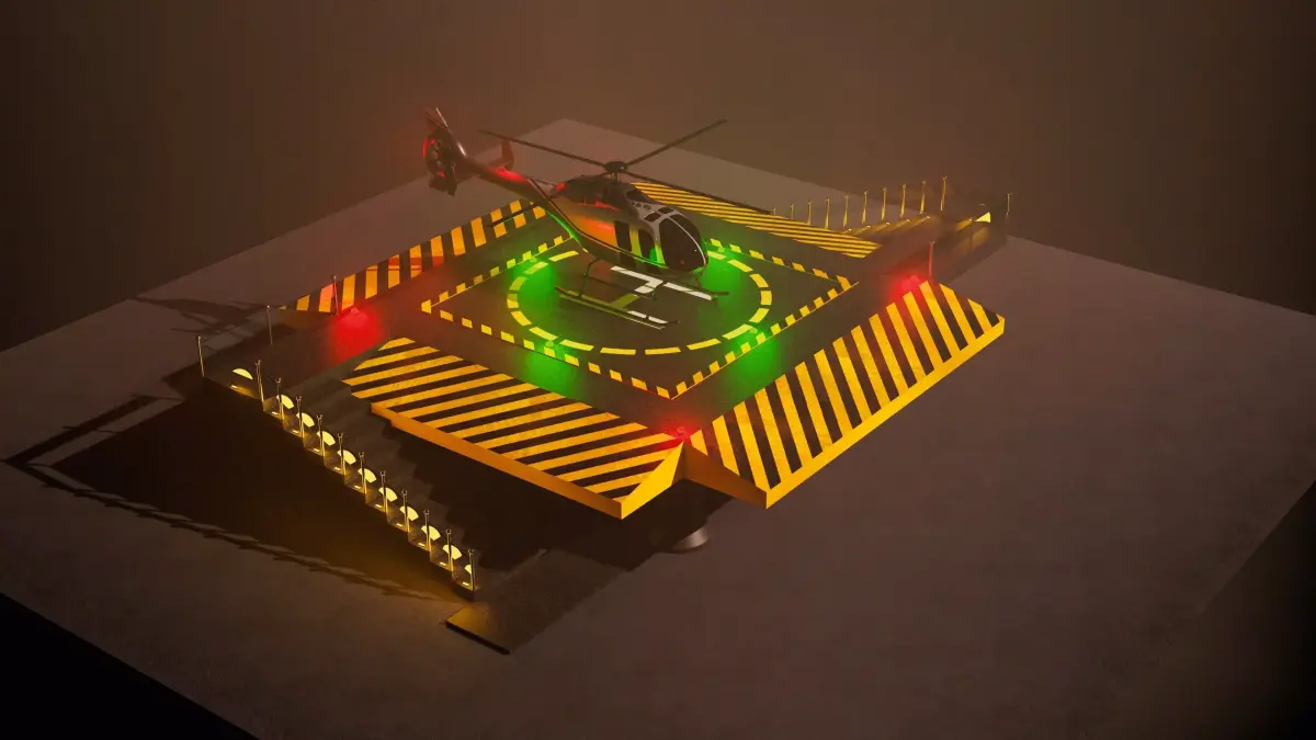 Helipad with Helicopter Low-poly 3D model