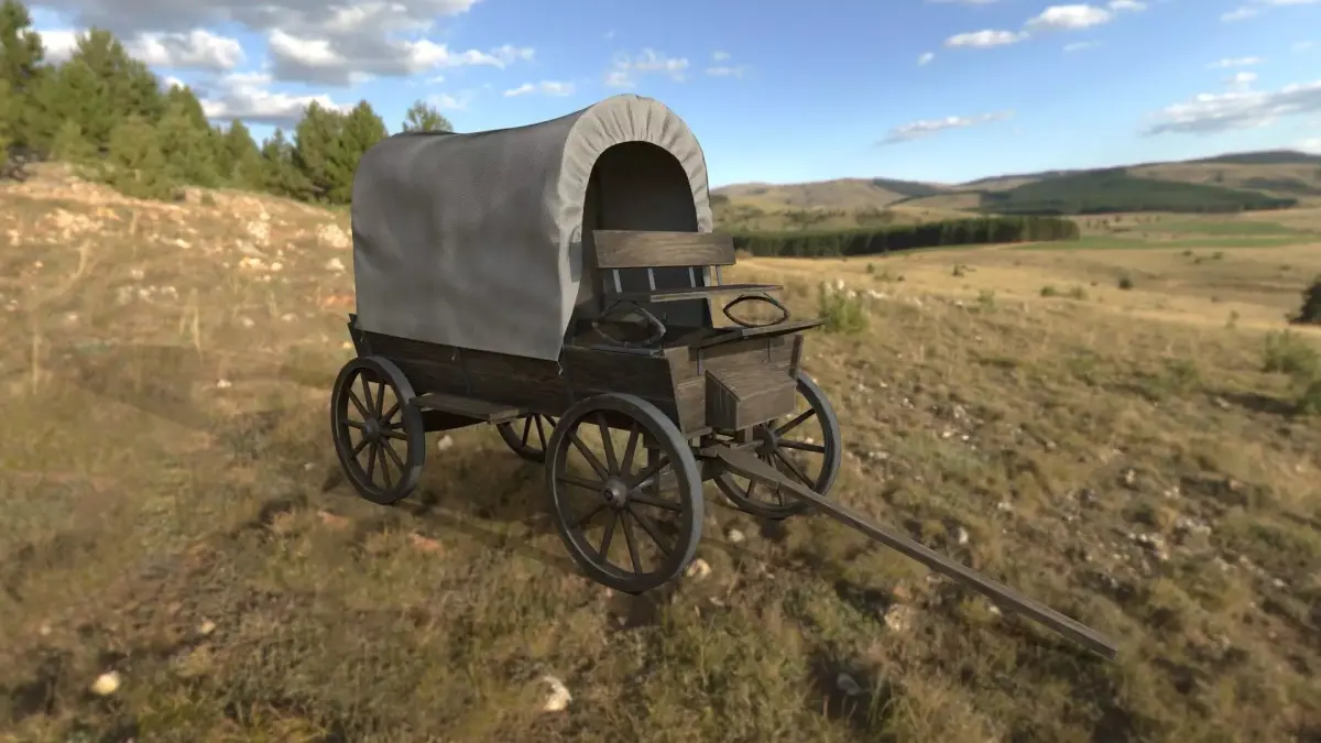 Realistic Medieval Covered Wagon Low-poly 3D model