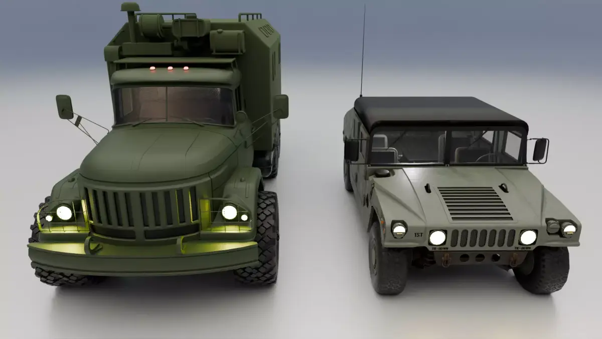Military Cargo Truck and Tactical Humvee 3D Model Pack  Low-poly 3D model