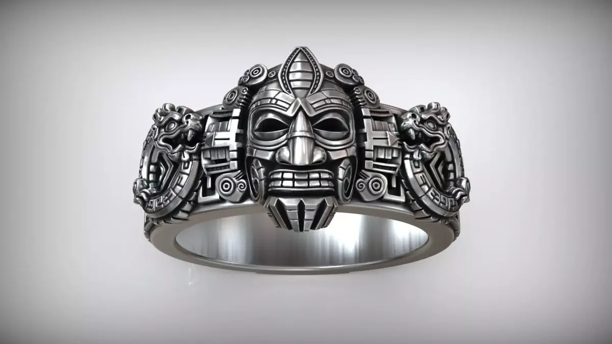 Mayan Traditional Mesoamerica Ornamental Mask Sculpture Ring 3D print model
