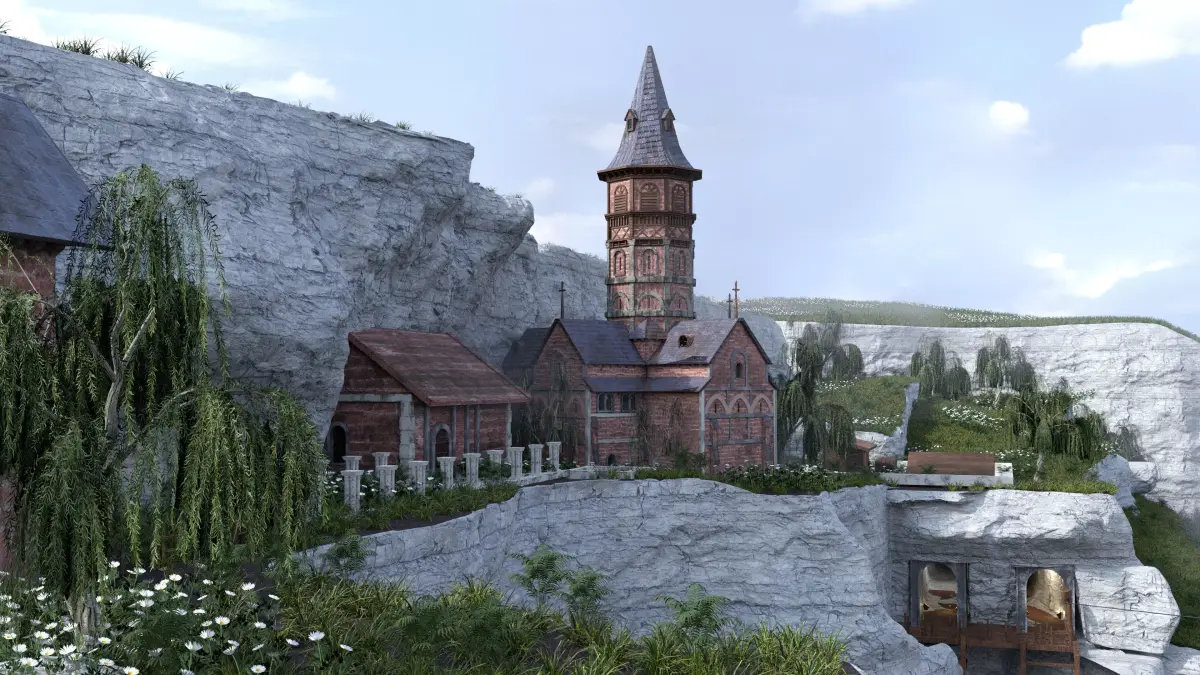 Church with cliffs 3D model
