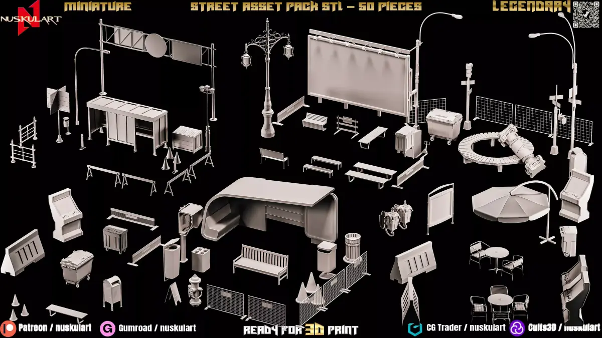 50 Different Street Asset Pack STL Collection  3D print model purchase