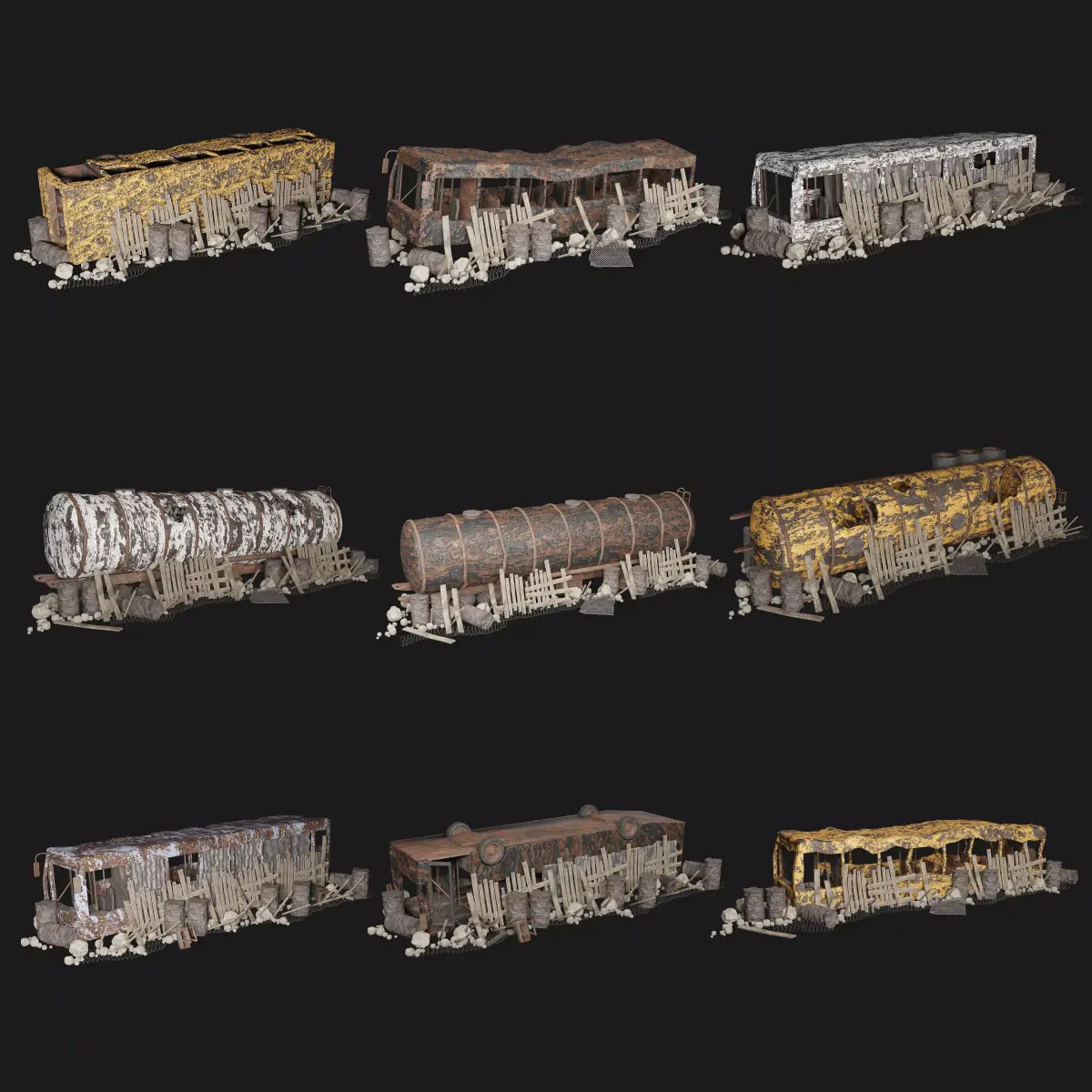 POST APO WRECK PALISADE WALL BARRIER BARRICADE FENCE COLLECTION Low-poly 3D model