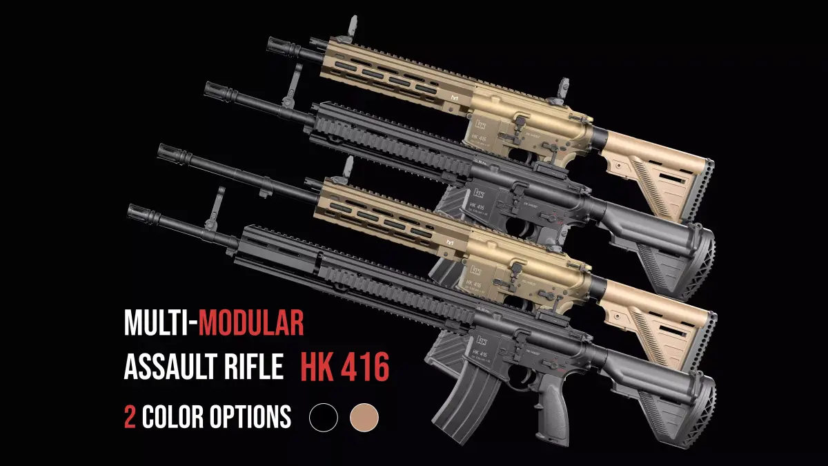 Modular assault rifle AR-15 HK416  Low-poly 3D model
