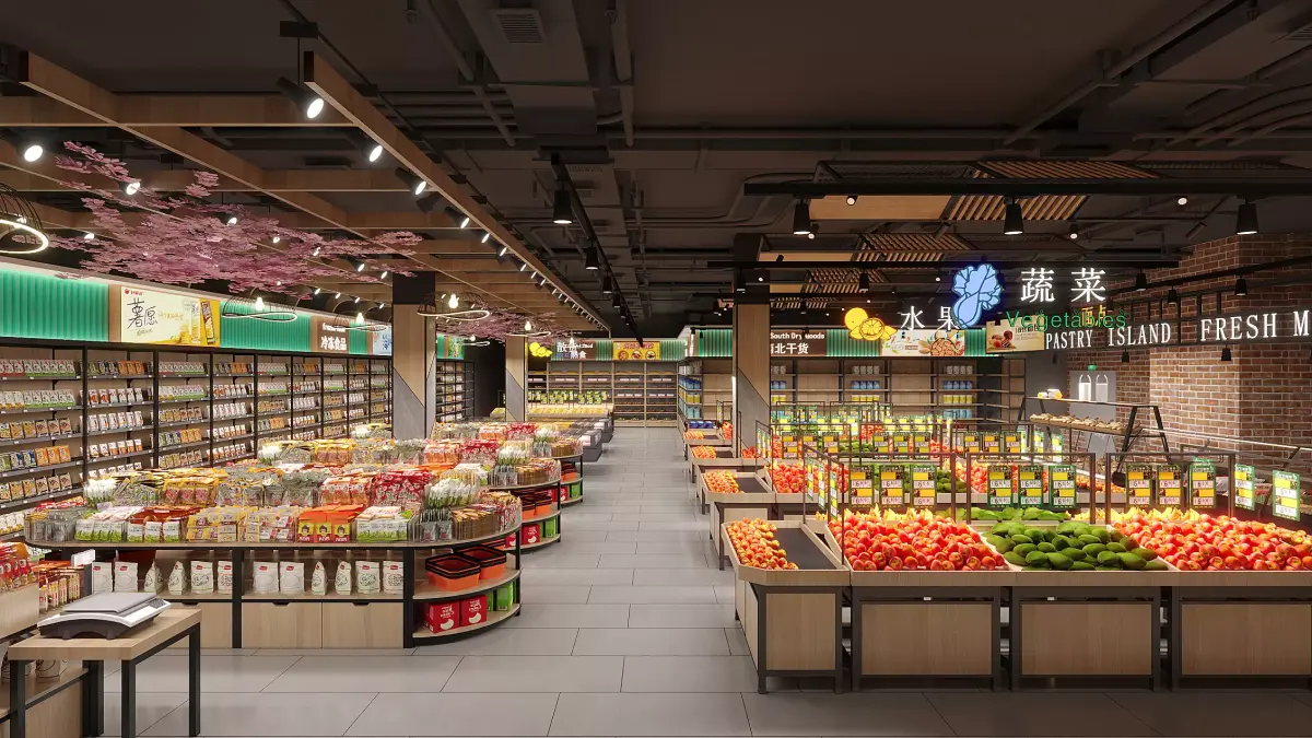 Modern Fresh Community Supermarket Retail Store Interior 3D model