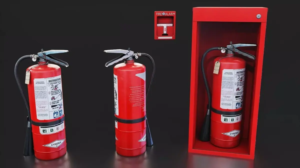 Fire Extinguisher and Alarm 3D Set Low-poly 3D model
