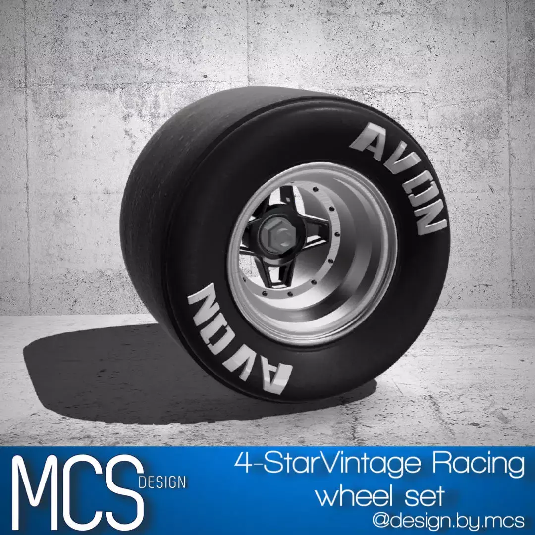 15inch Vintage Racing Wheels 4 Star x3 offsets with Tires 3D print model