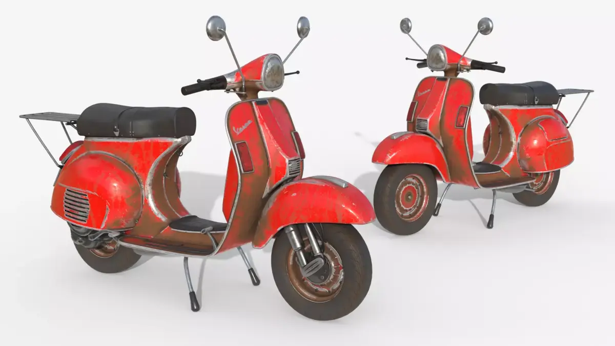 Weathered Vintage Scooter - Red Rusty 3D model