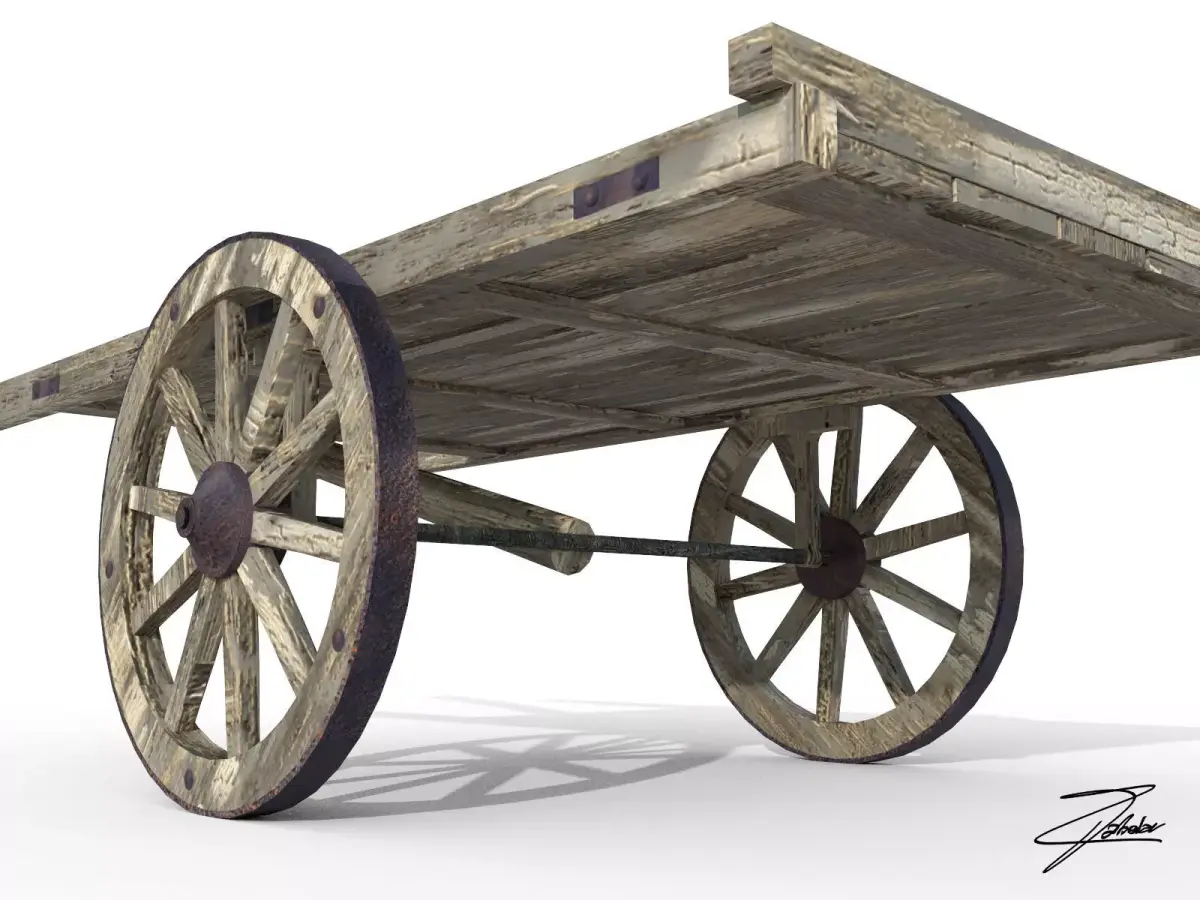 Wooden cart Low-poly 3D model buy
