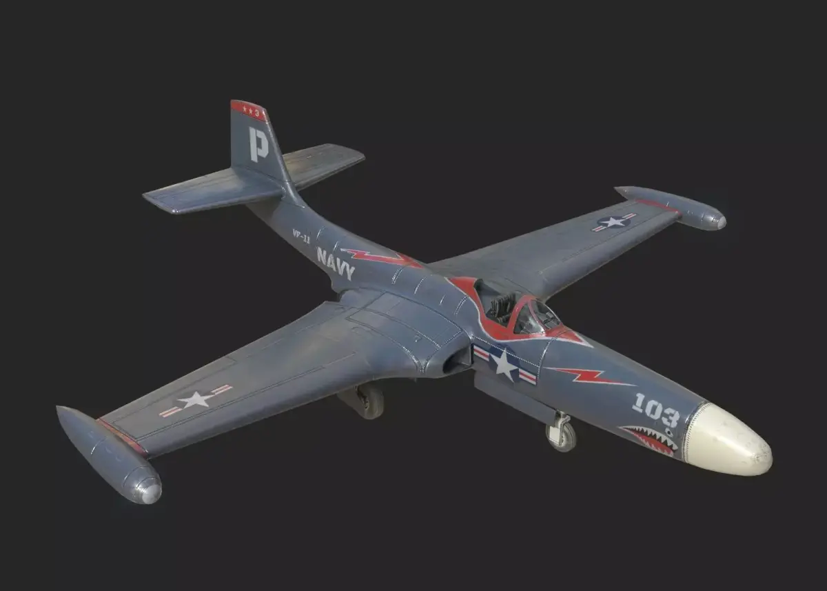 US Navy F2H Banshee fighter Korean War Low-poly 3D model