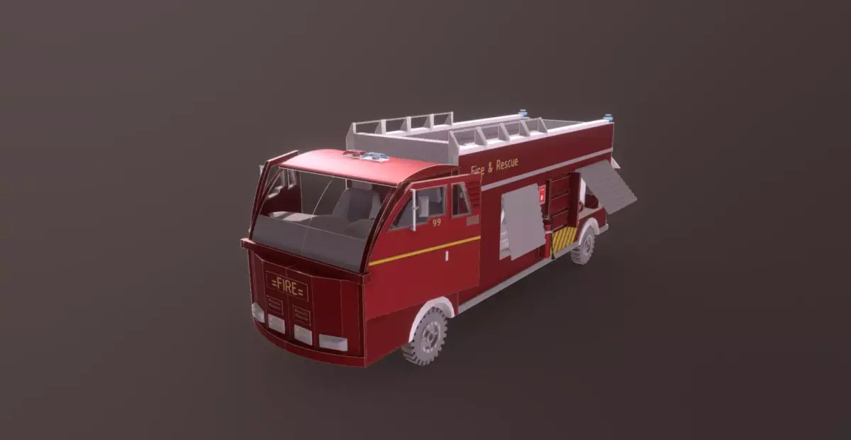 Low Poly Emergency Fire Truck  Low-poly 3D model