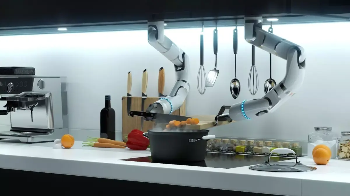 Robot Chef cooking soup 3d realistic animated scene Vray 3D model