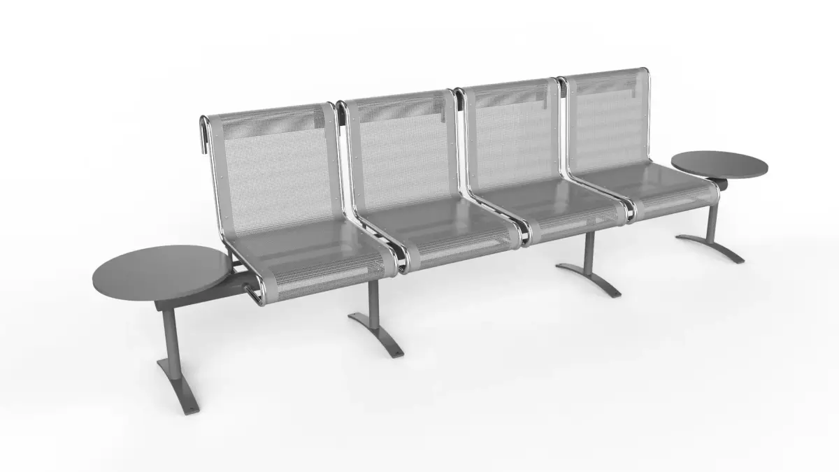 Waiting Room Chair 4 Seats with 2 side tables 3D model