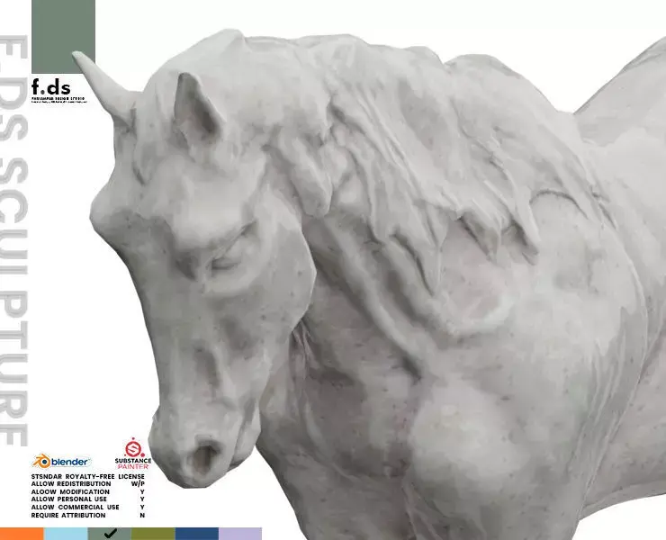 horse statue in two colors Low-poly 3D model