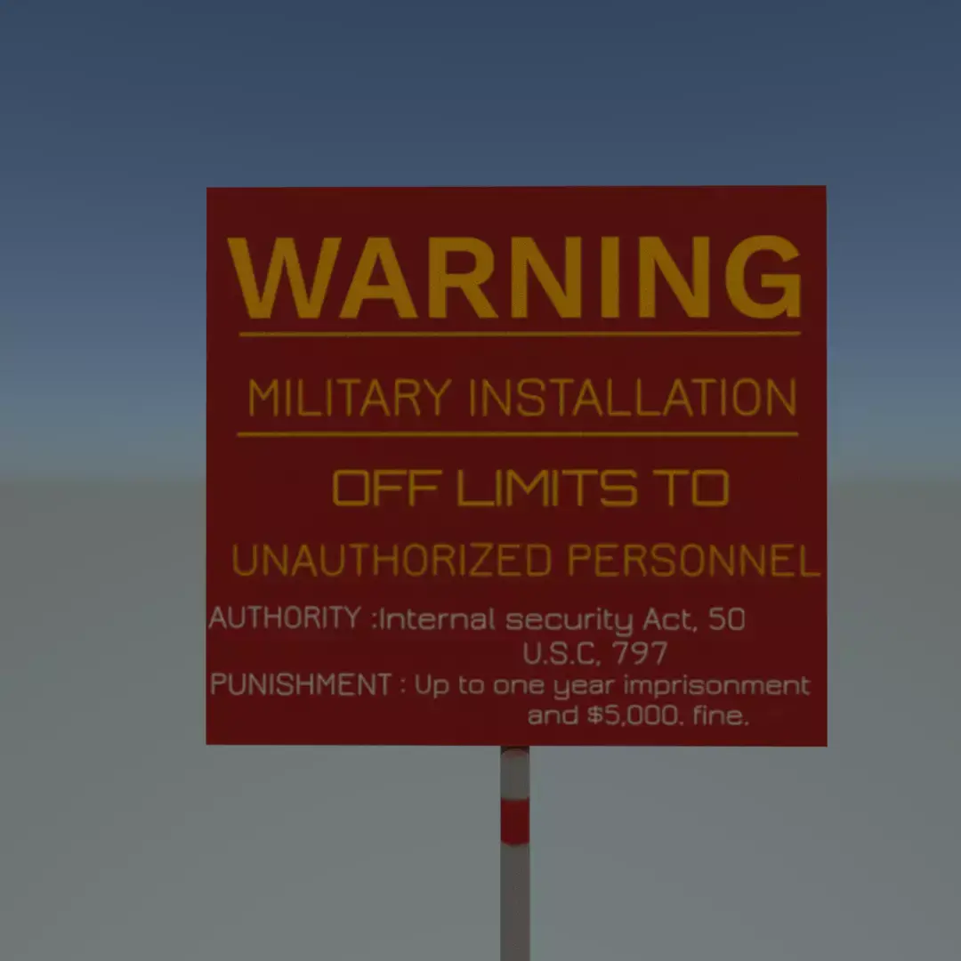 Military Installation Sign  Realistic Security Warning Prop Low-poly 3D model