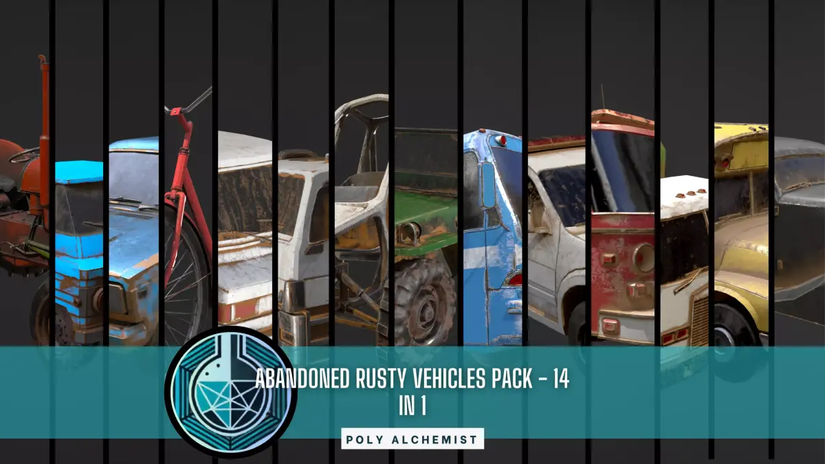 Abandoned Rusty Vehicles Pack 14 In 1 Low-poly 3D model
