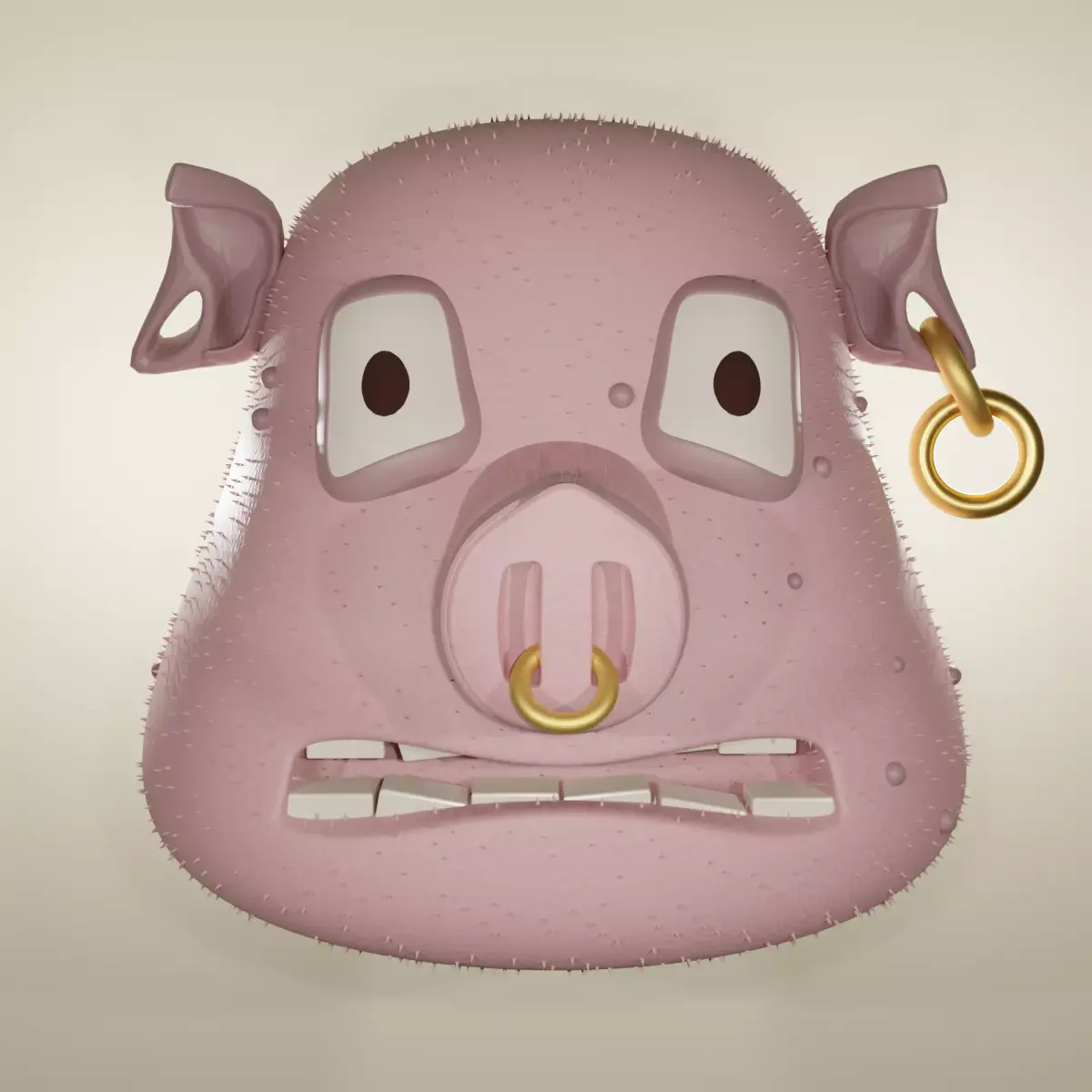 worried pig face 3D model