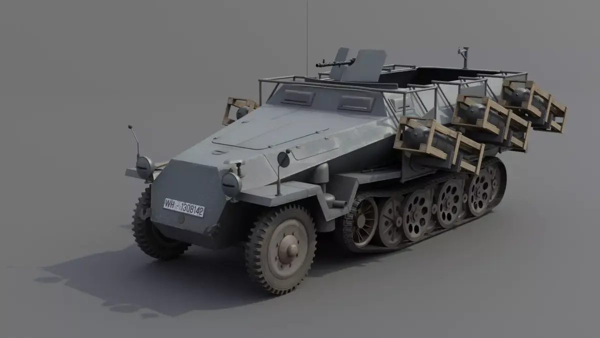 SdKfz Wurfrahmen 251 Half-track multiple rocket launcher Low-poly 3D model