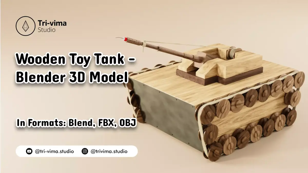 Wooden Toy Tank - Blender 3D Model Low-poly 3D model