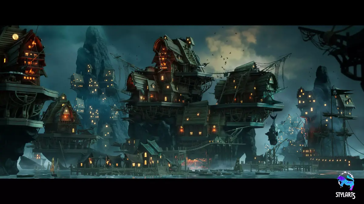 Stylized Pirate Port City Environment Low-poly 3D model