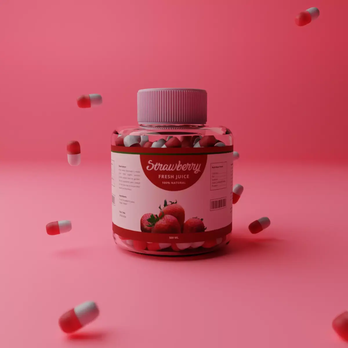Strawberry Capsule Bottle - 3D Model Free 3D model
