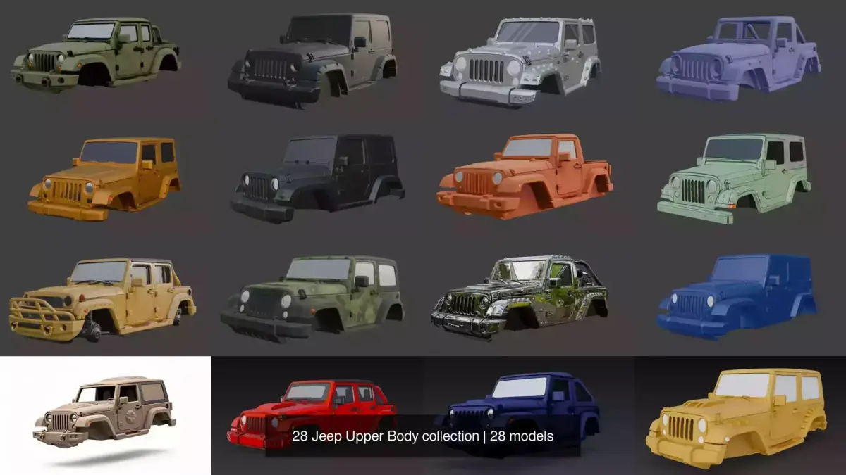 28 Jeep Upper Body collection 3D Model Pack