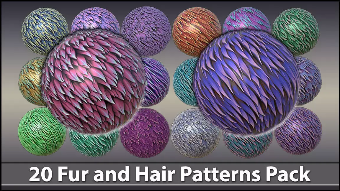 20 Stylized Fur and Hair Patterns Pack Low-poly 3D model