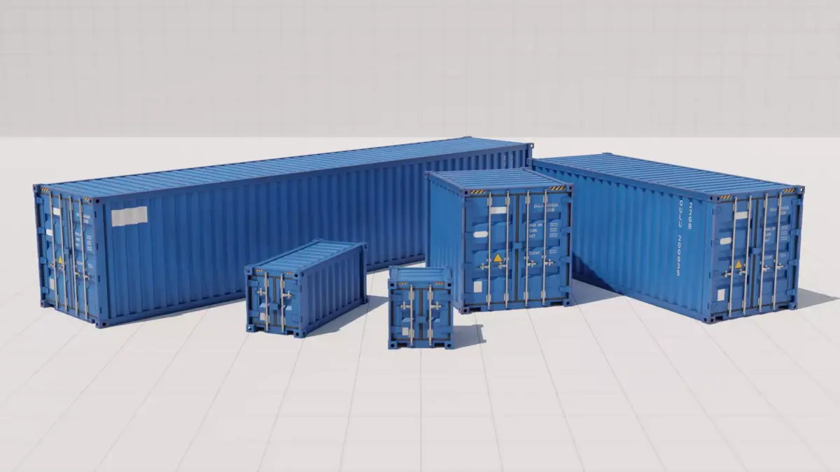 Containers - 5 sizes - Blue Low-poly 3D model