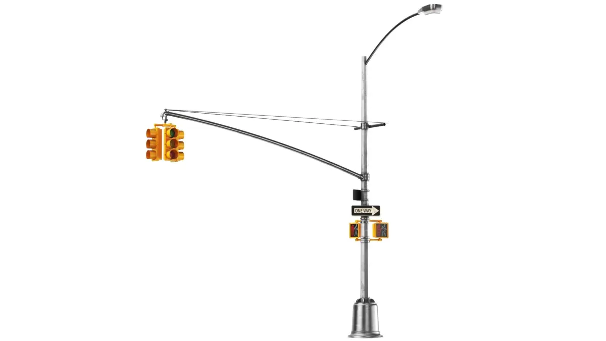 Detailed Street Light With Traffic Stop 3D model