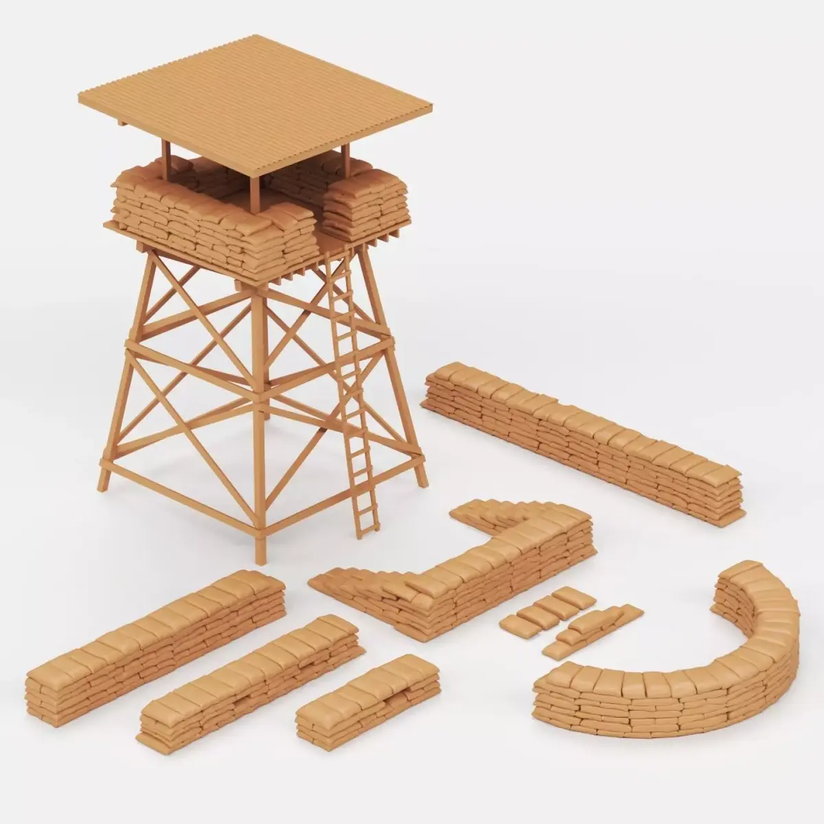 Sandbags and watchtower 3D print model