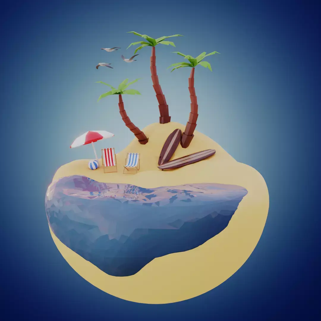 Low-poly scene - Surfland Low-poly 3D model