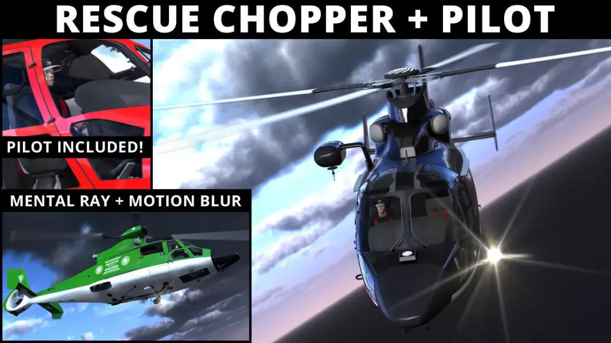 RESCUE HELICOPTER and PILOT 3D model