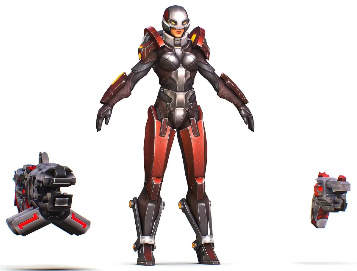 Cartoon Sci-Fi Cyborg Drone Heavy Machine Gunner Low-poly 3D model buy