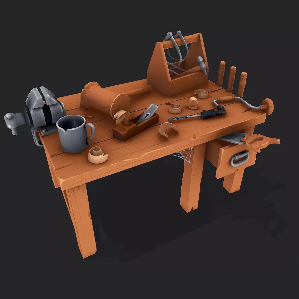 Stylized Carpentry Bench Low-poly 3D model