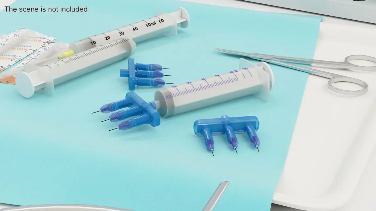 Multi Injector 3 Needles Straight Blue 3D model