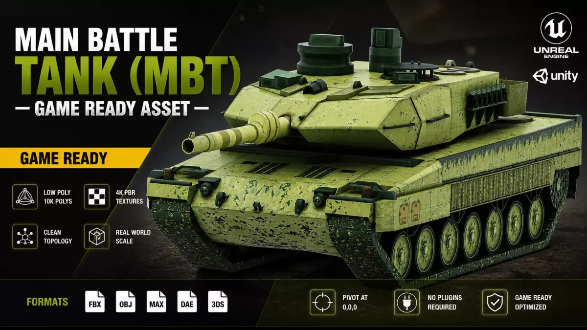 Main Battle Tank MBT Low Poly Military Vehicle Game Ready B Low-poly 3D model