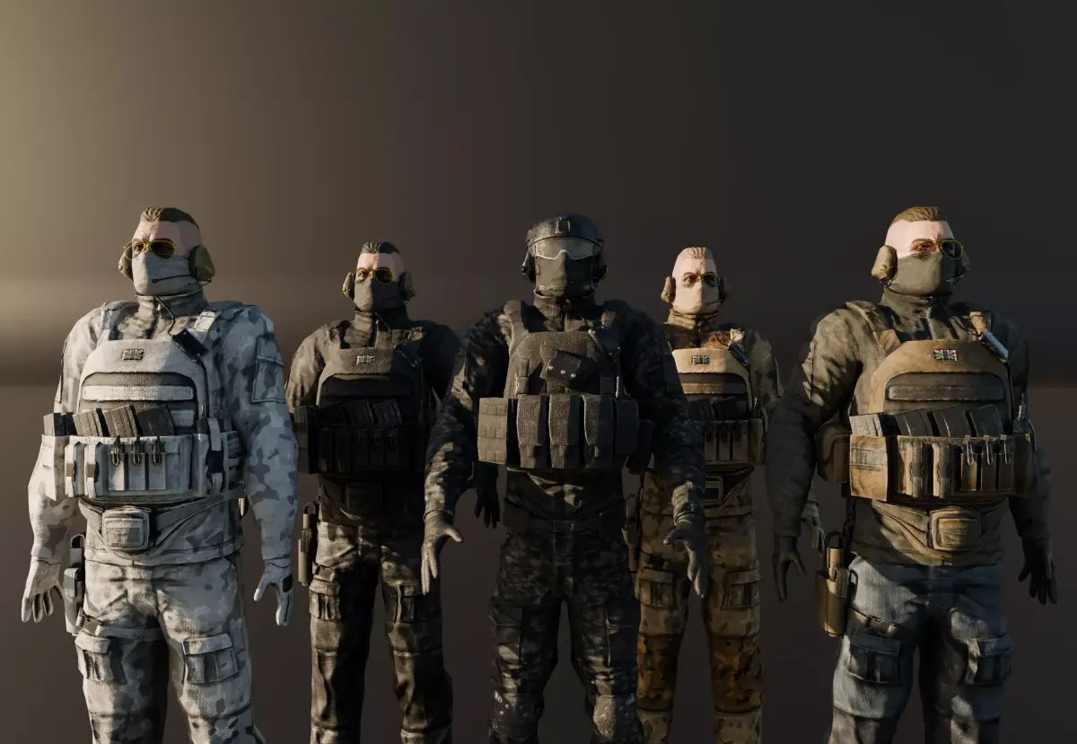 PBR Rigged Game Ready Military Characters Low-poly 3D model