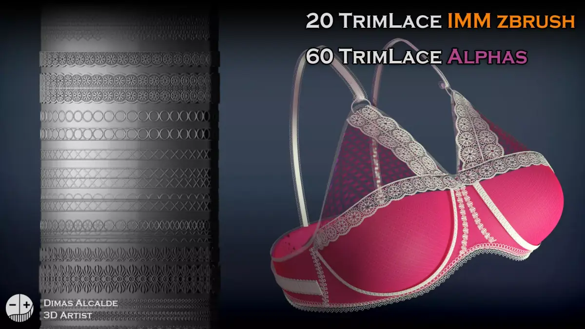 Trim lace 20 IMM Curve Pack Zbrush Brushes Low-poly 3D model