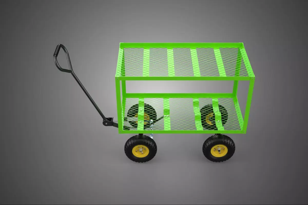 DUAL TWO TIER RACK TRAY DECK MESH TROLLEY WAGON CART GARDEN YARD 3D model