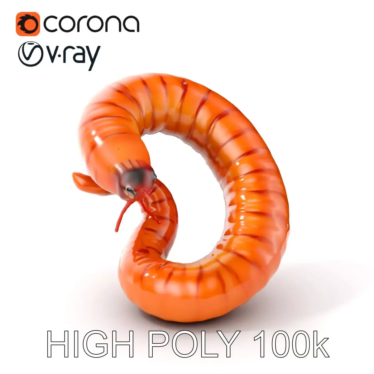 Curled Redworm D Model Pack Low-poly 3D model