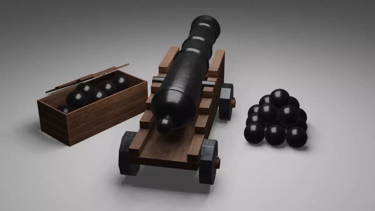 cannon with balls Free 3D model