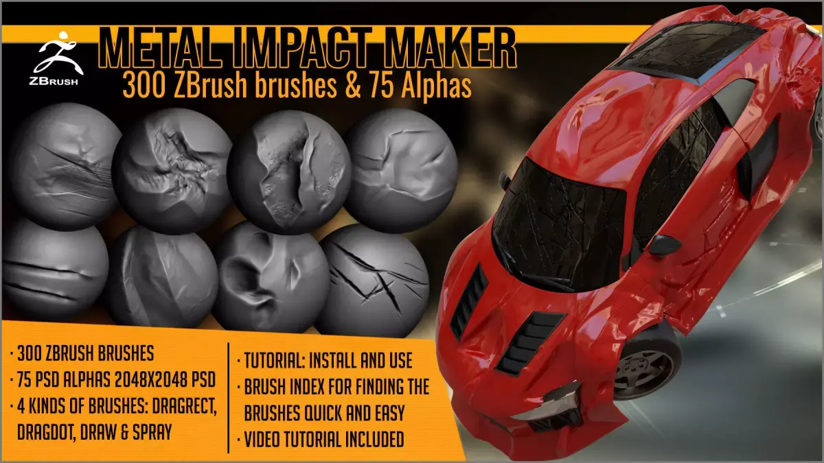 Metal Impact Maker 300 ZBrush brushes and 75 alphas Texture