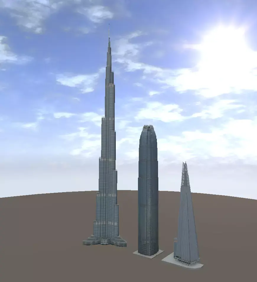 The Shard Burj Khalifa and Hongkong IFC lowpoly 3d model Low-poly 3D model