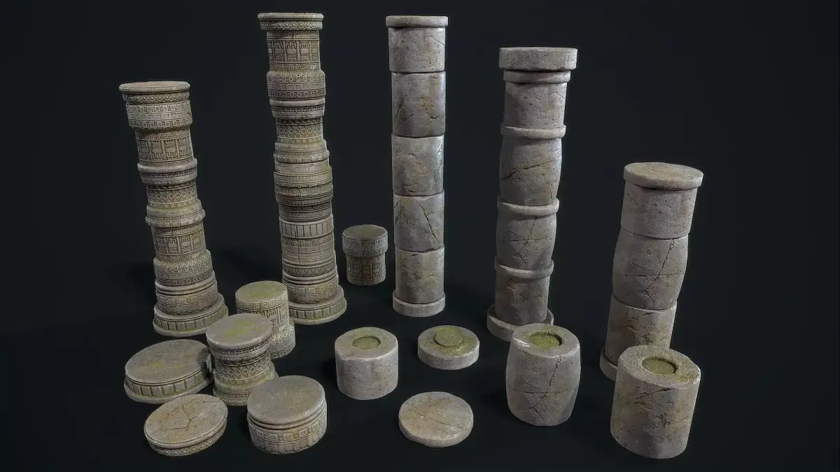 Aztec modular columns Low-poly 3D model