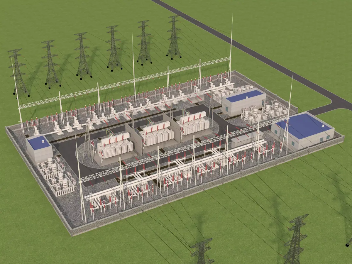 Electrical power substation low-poly 3D model