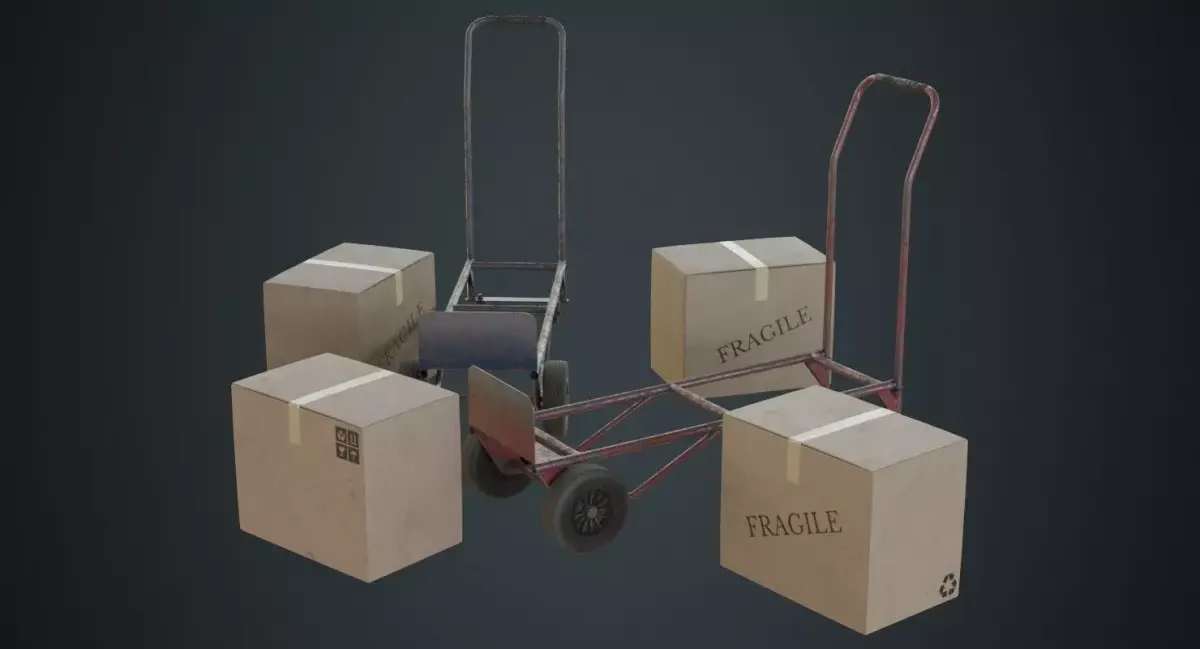 Hand Truck And Boxes 2B Low-poly 3D model