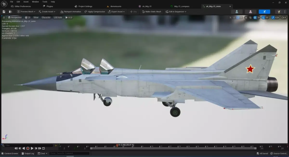 Rigged Mig-31Foxhound with Cockpit Low-poly 3D model
