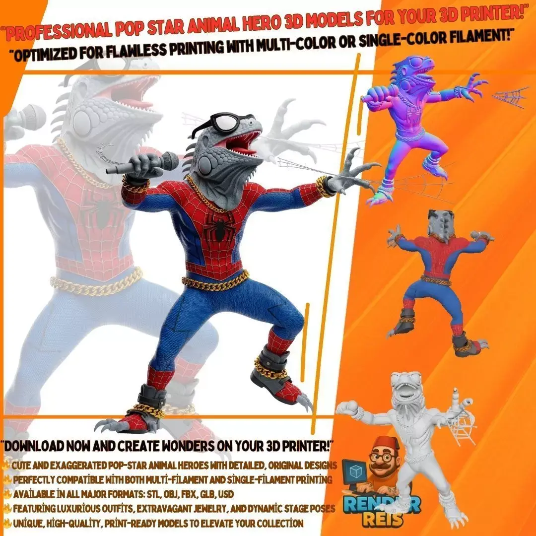 Iguana Spider Punk Rebellious Web Slinging Rockstar 3D model