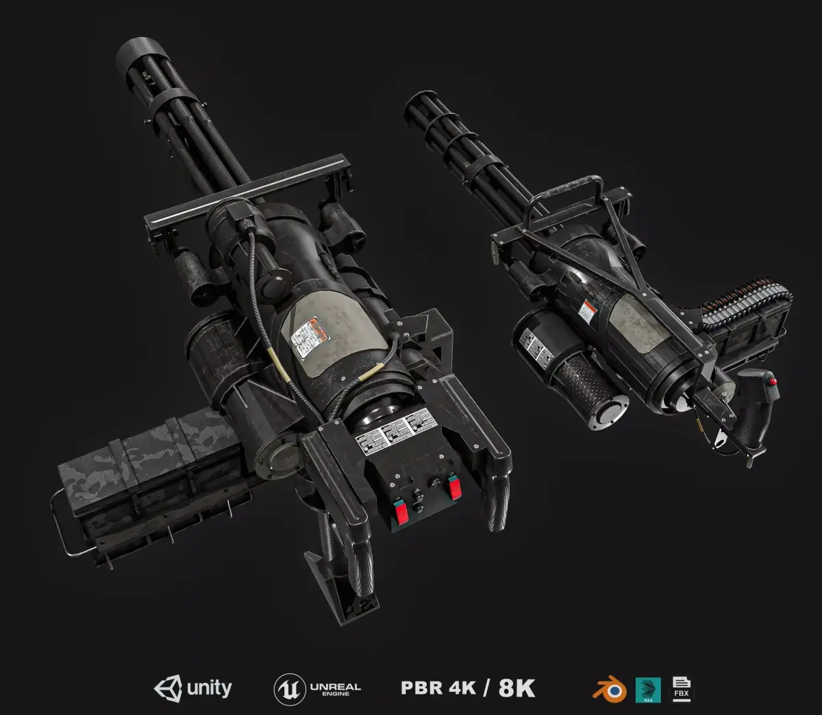 M134 Minigun  2 Types Pack Low-poly 3D model